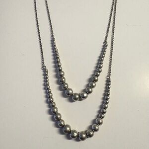 Silver Double Row Beaded Graduated Necklace